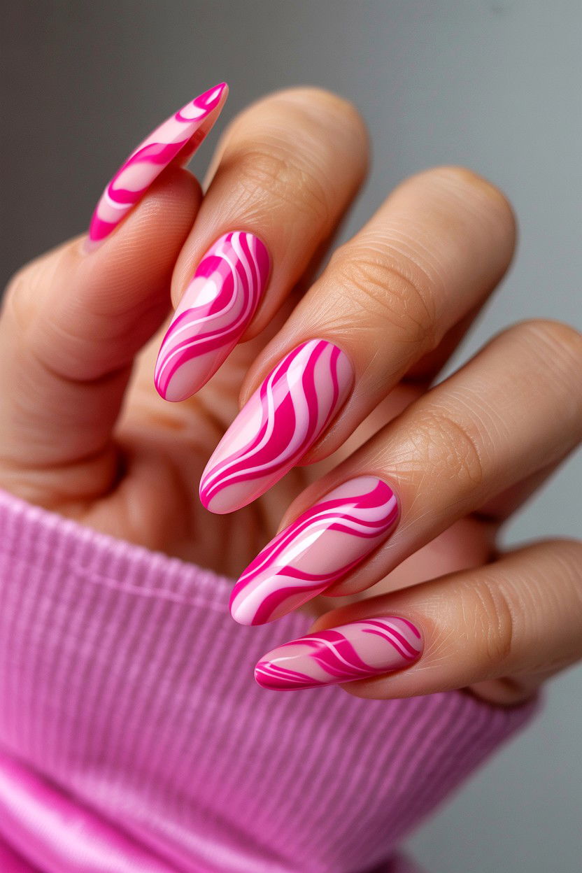 Abstract Pink Swirl - 25 Long Valentine's Day Nail Designs