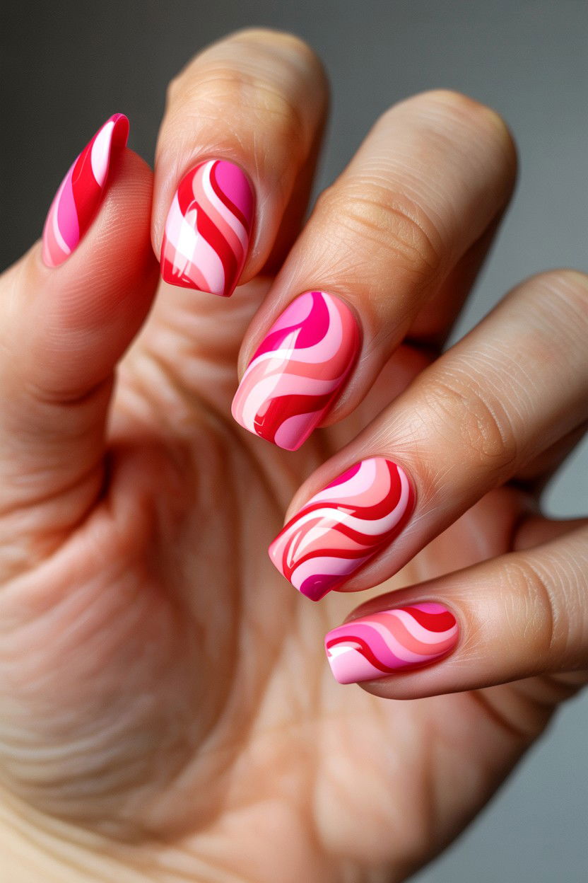 Abstract Swirl Nails - 25 Swirl Valentine's Day Nail Ideas