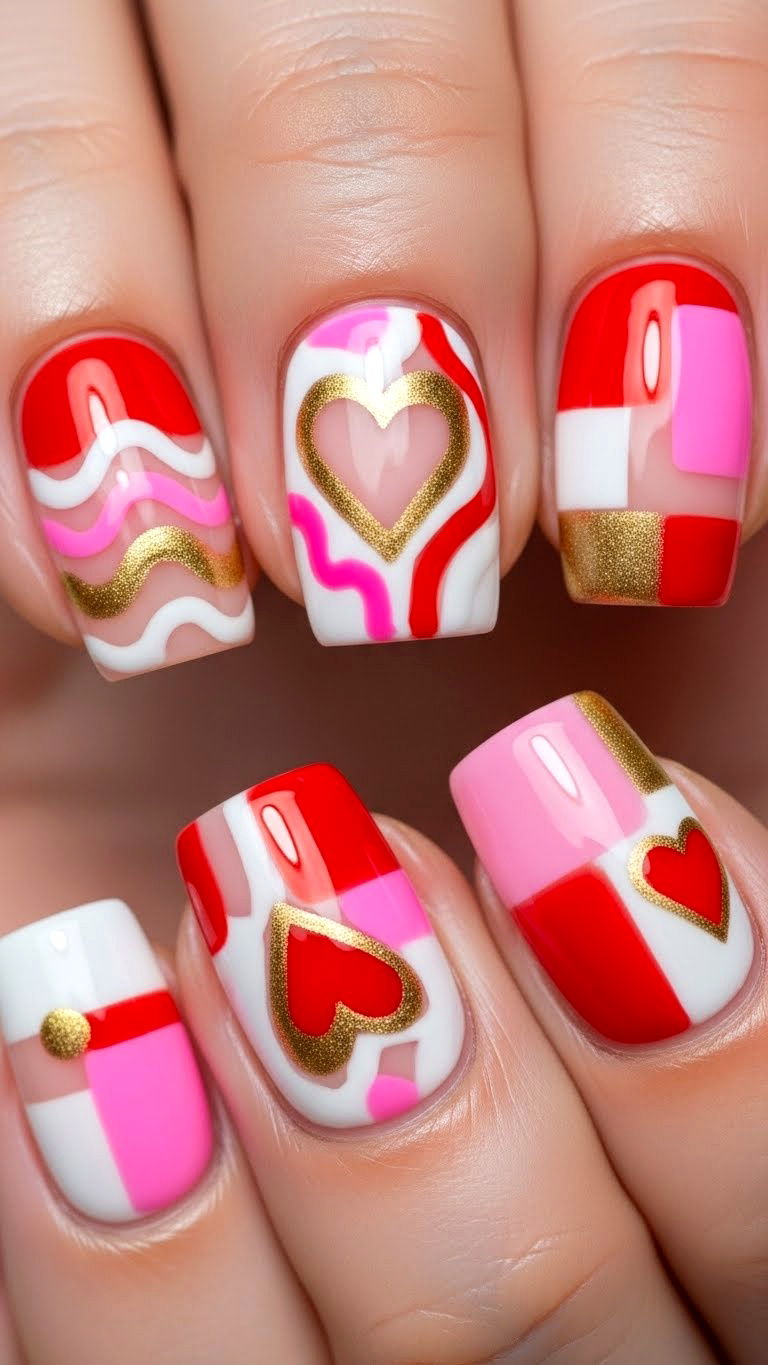 Abstract Valentine Nails - 25 valentine's day nails