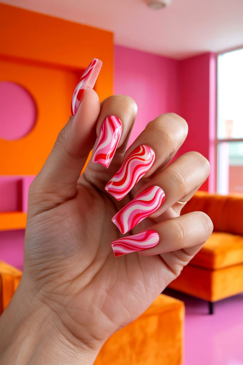 Abstract swirl nails - 25 Cute Valentine's Day Nail Designs