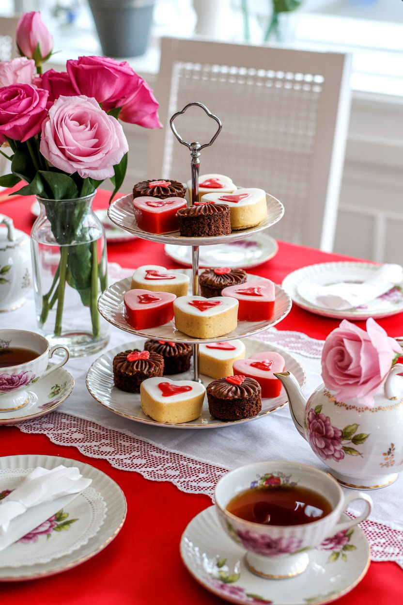 Afternoon tea valentine setting - 25 Valentine's Day Tablescape Ideas