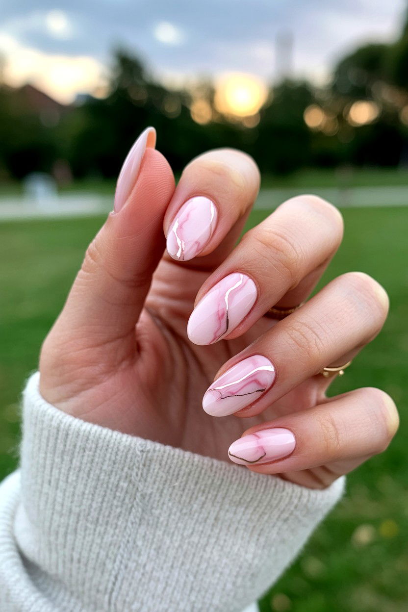 Almond Marble Nails - 25 Marble Valentine's Day Nail Ideas