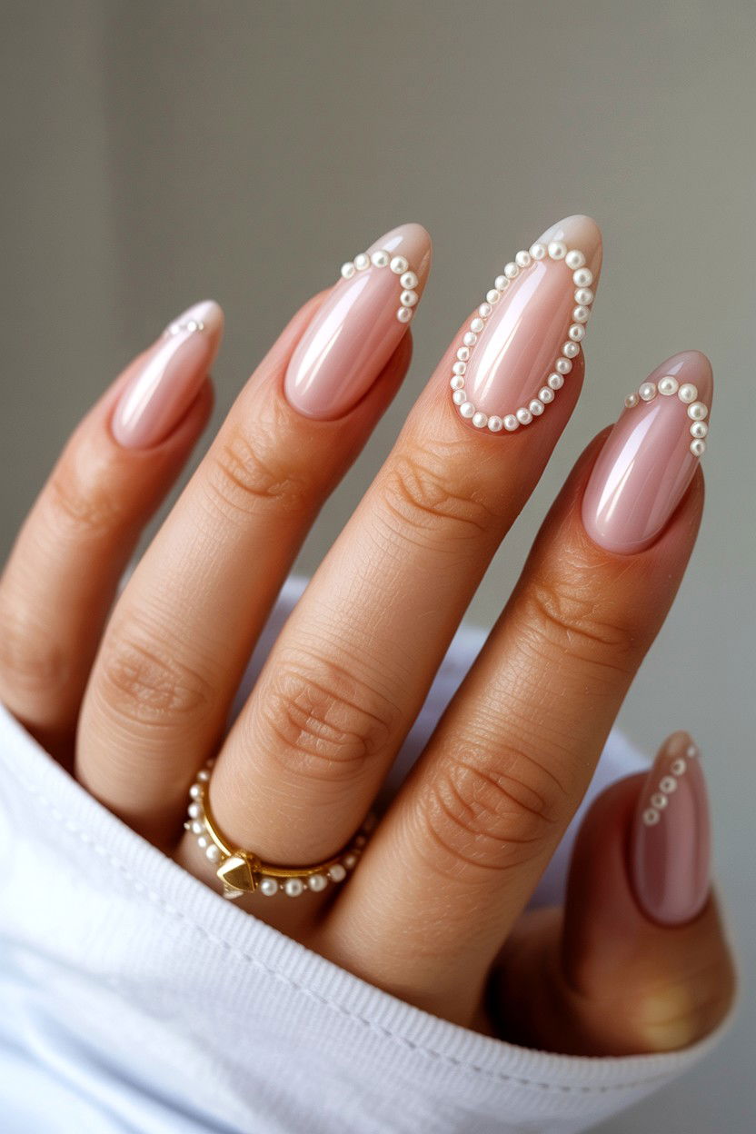 Almond Shape Pearl Nails - 25 Pearl Valentine's Day Nail Ideas