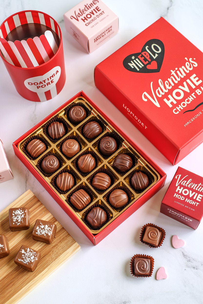 Artisanal chocolate lover box - 25 Valentine's Day Movie Night Gift Basket Ideas