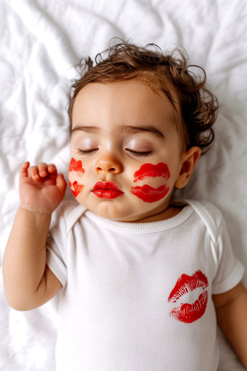 Baby Face Lipstick Kisses - 25 Valentine's Day Newborn Photo Ideas