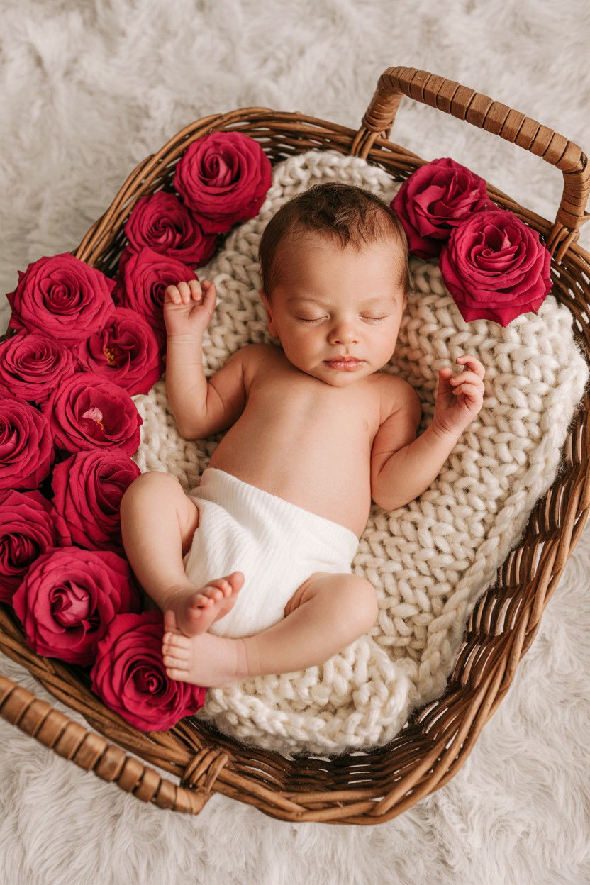 Baby In A Basket Of Roses - 25 Valentine's Day Baby Photo Ideas