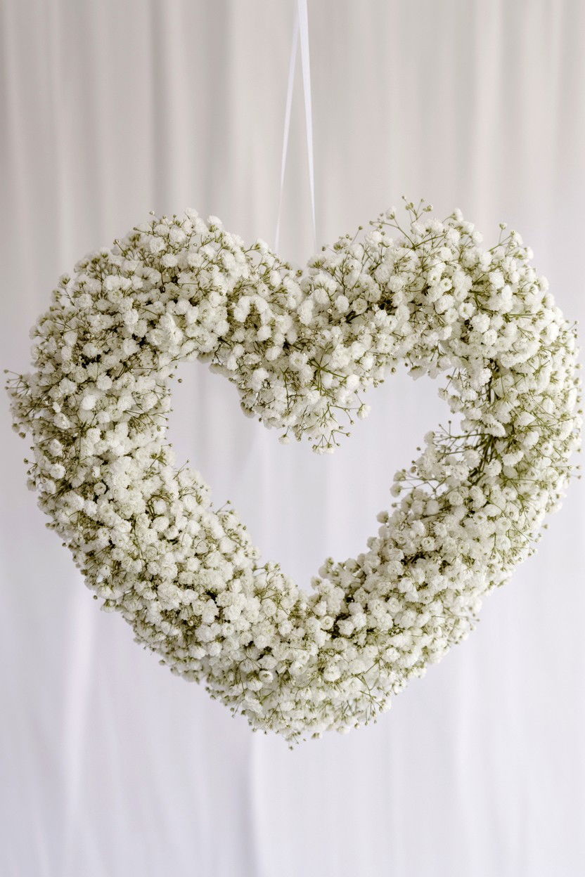 Babys Breath Heart Wreath - 25 Valentine's Day Flower Heart Ideas