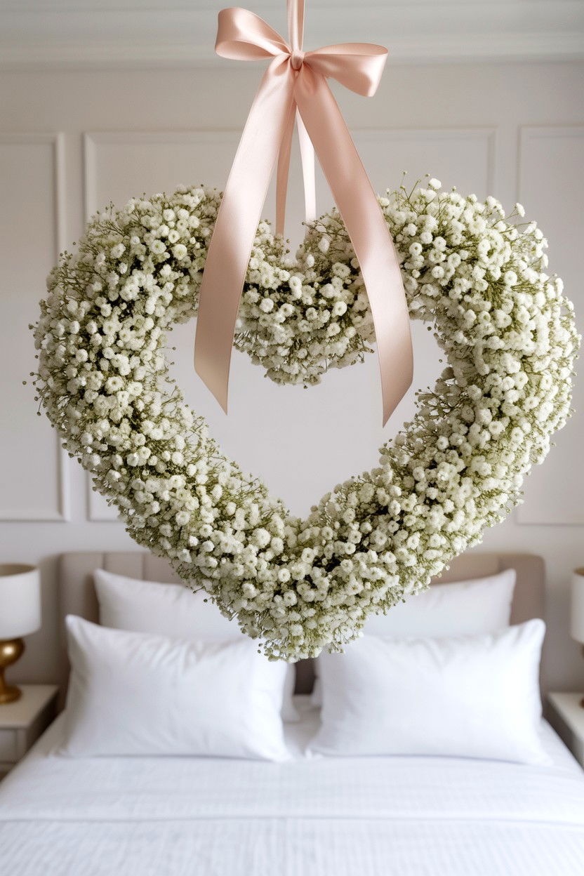 Babys breath heart wreath - 25 Flower Valentine's Day Wreath Ideas