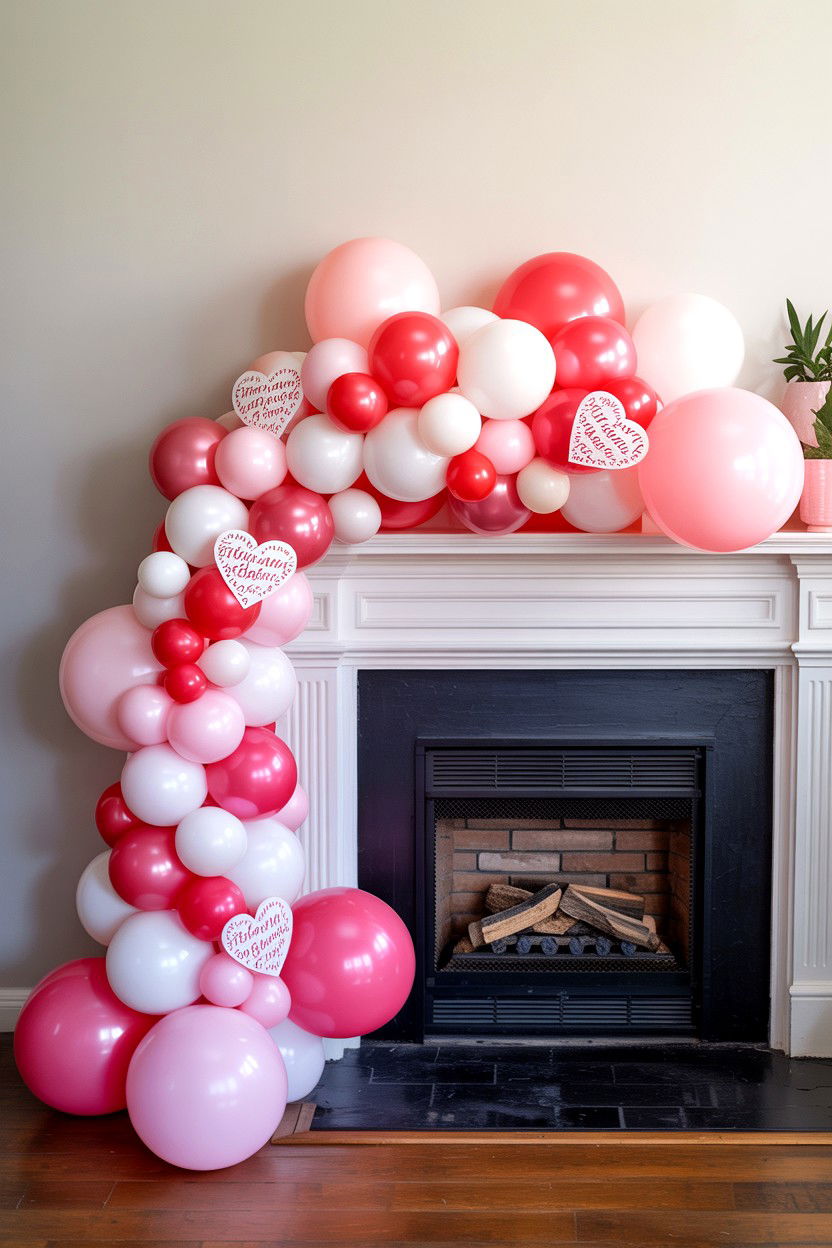 Balloon Arch Mantel - 25 Valentine's Day Fireplace Decor Ideas