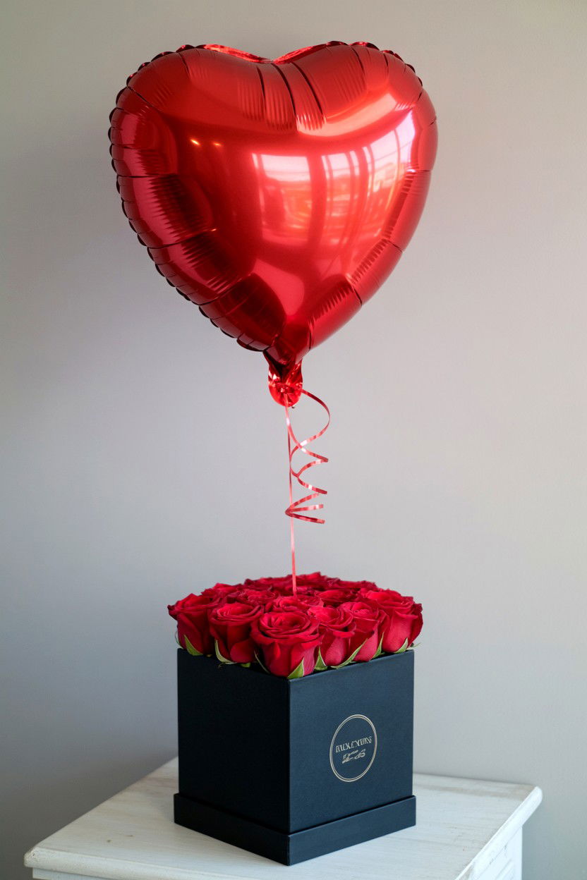 Balloon Box With Flowers - 25 Valentine's Day Balloon Bouquet Ideas