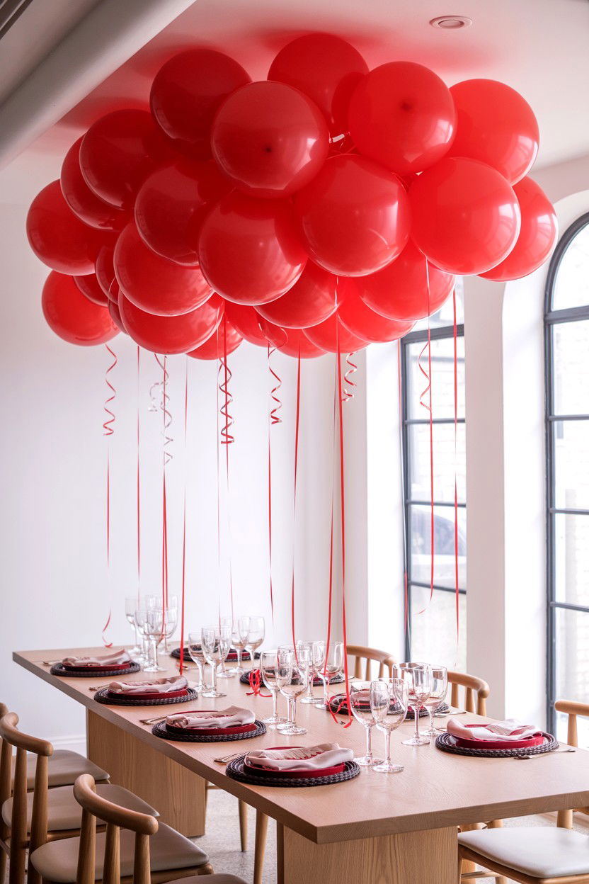 Balloon Chandelier Over Dining Table - 25 Valentine's Day Balloon Surprise Ideas