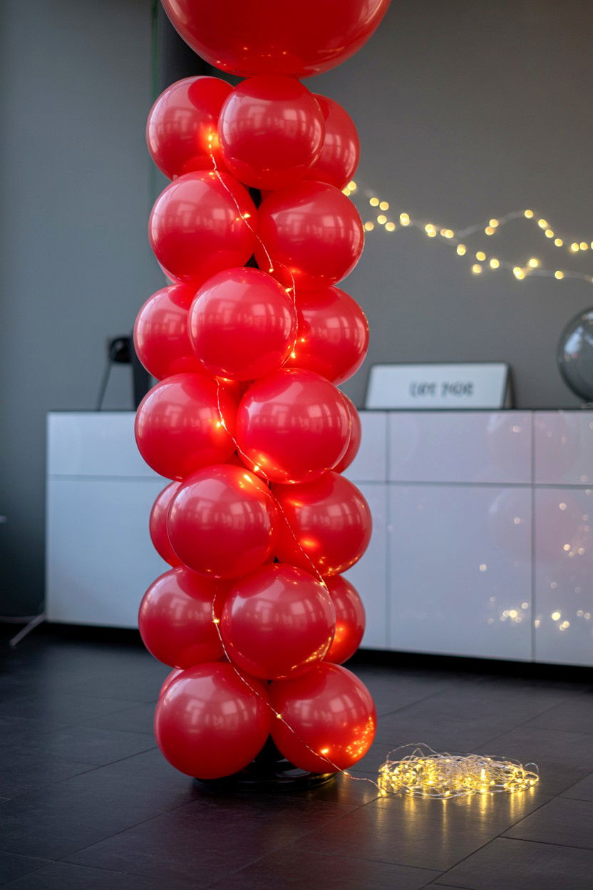 Balloon Column With Lights - 25 Valentine's Day Balloon Column Ideas