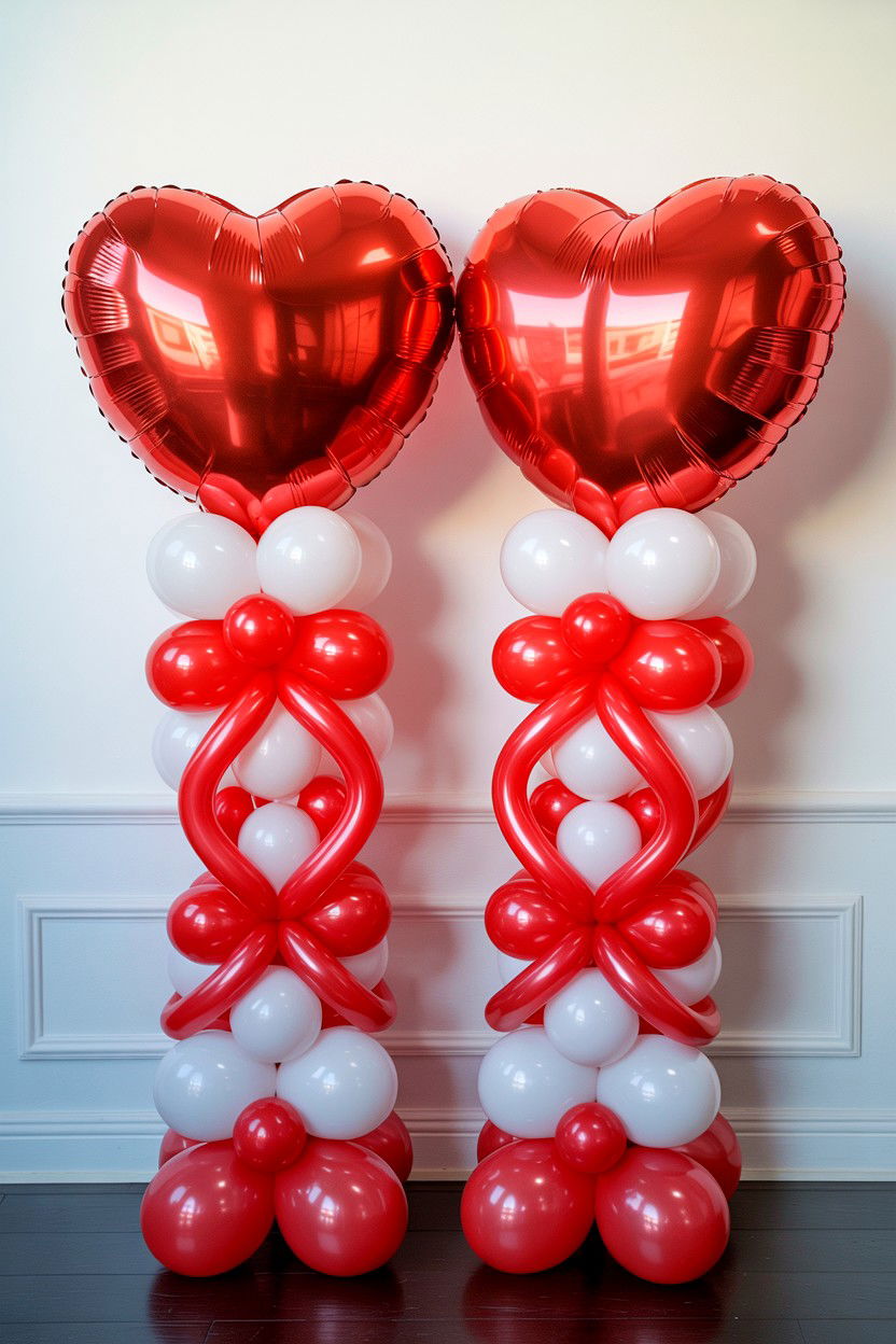 Balloon Columns With Hearts - 25 Valentine's Day Party Balloon Ideas