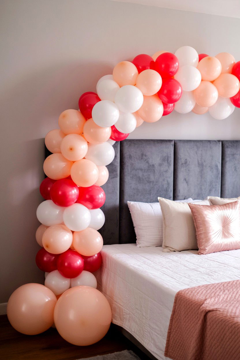 Balloon Garland Above Bed - 25 Valentine's Day Balloon Surprise Ideas