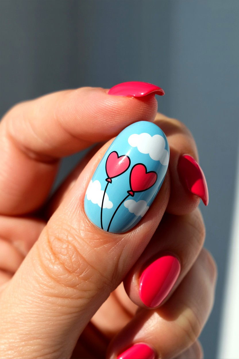 Balloon Heart Stickers - 25 Valentine's Day Nail Sticker Ideas