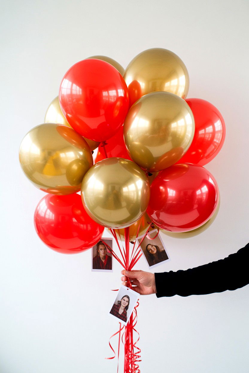 Balloon bouquet with photo tags - 25 Valentine's Day Photo Balloon Ideas