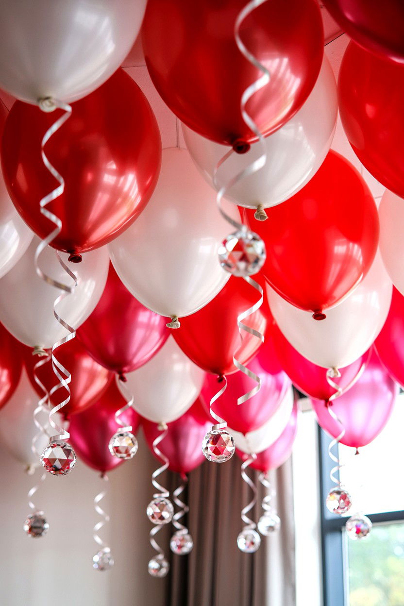 Balloon ceiling with crystals - 25 Valentine's Day Balloon Ceiling Ideas