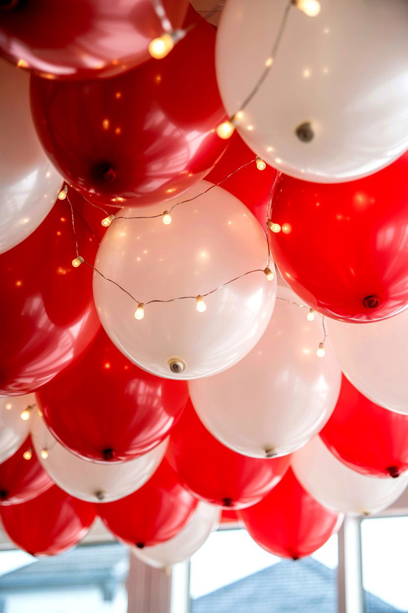 Balloon ceiling with fairy lights - 25 Valentine's Day Balloon Ceiling Ideas