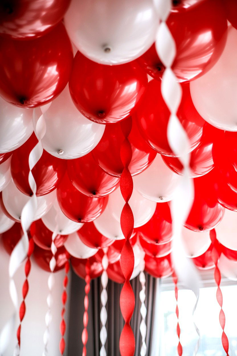 Balloon ceiling with streamers - 25 Valentine's Day Balloon Ceiling Ideas