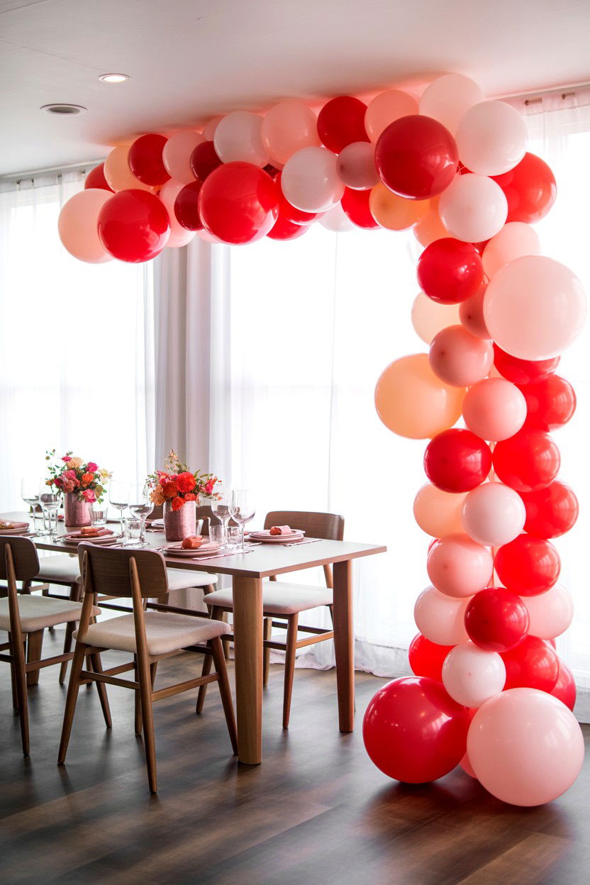 Balloon garland for dining room - 25 Valentine's Day Dining Room Decor Ideas