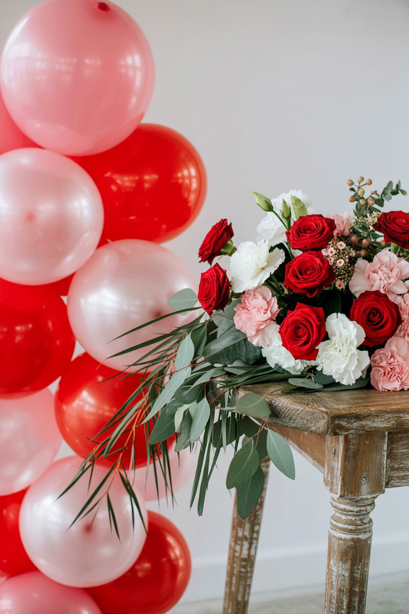 Balloon garland with flowers - 25 Valentine's Day Balloon Garland Ideas