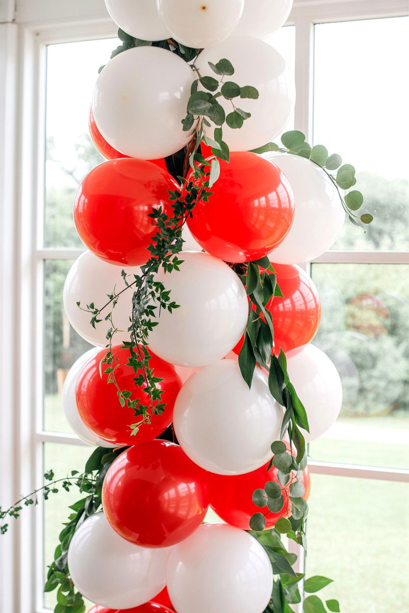 Balloon garland with greenery - 25 Valentine's Day Balloon Garland Ideas