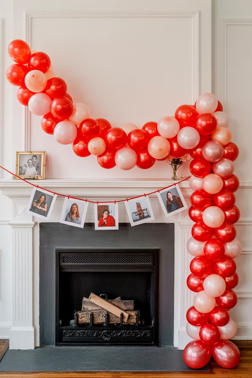 Balloon garland with hanging memories - 25 Valentine's Day Photo Balloon Ideas