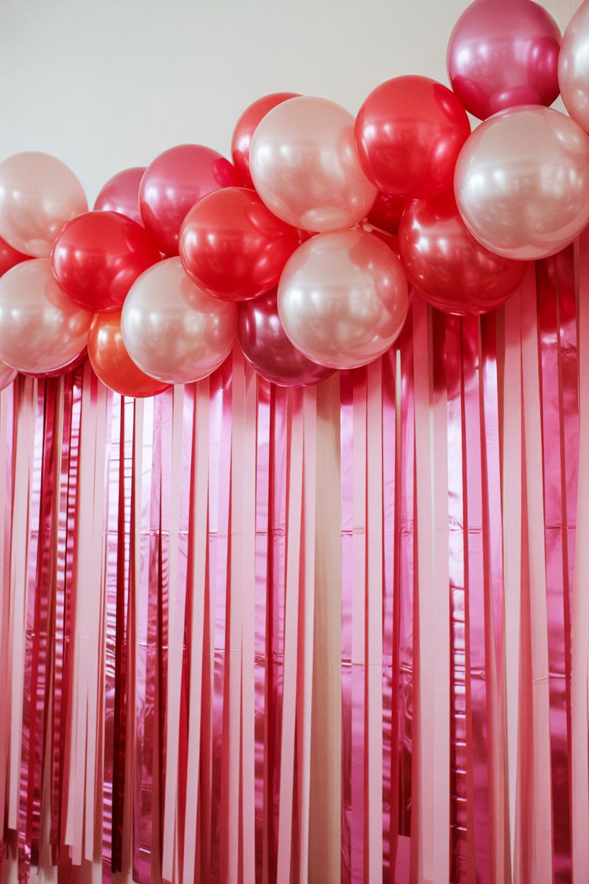 Balloon garland with streamers - 25 Valentine's Day Balloon Garland Ideas