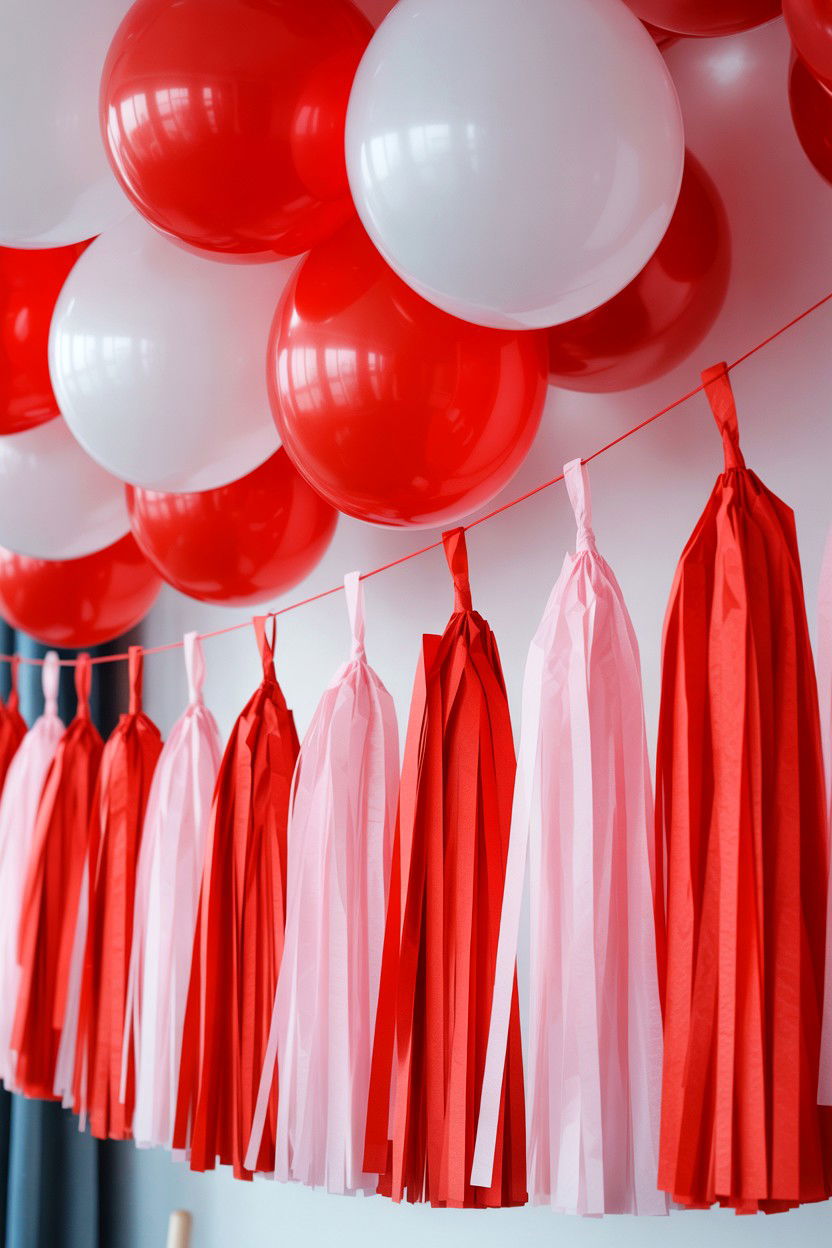 Balloon garland with tassels - 25 Valentine's Day Balloon Garland Ideas