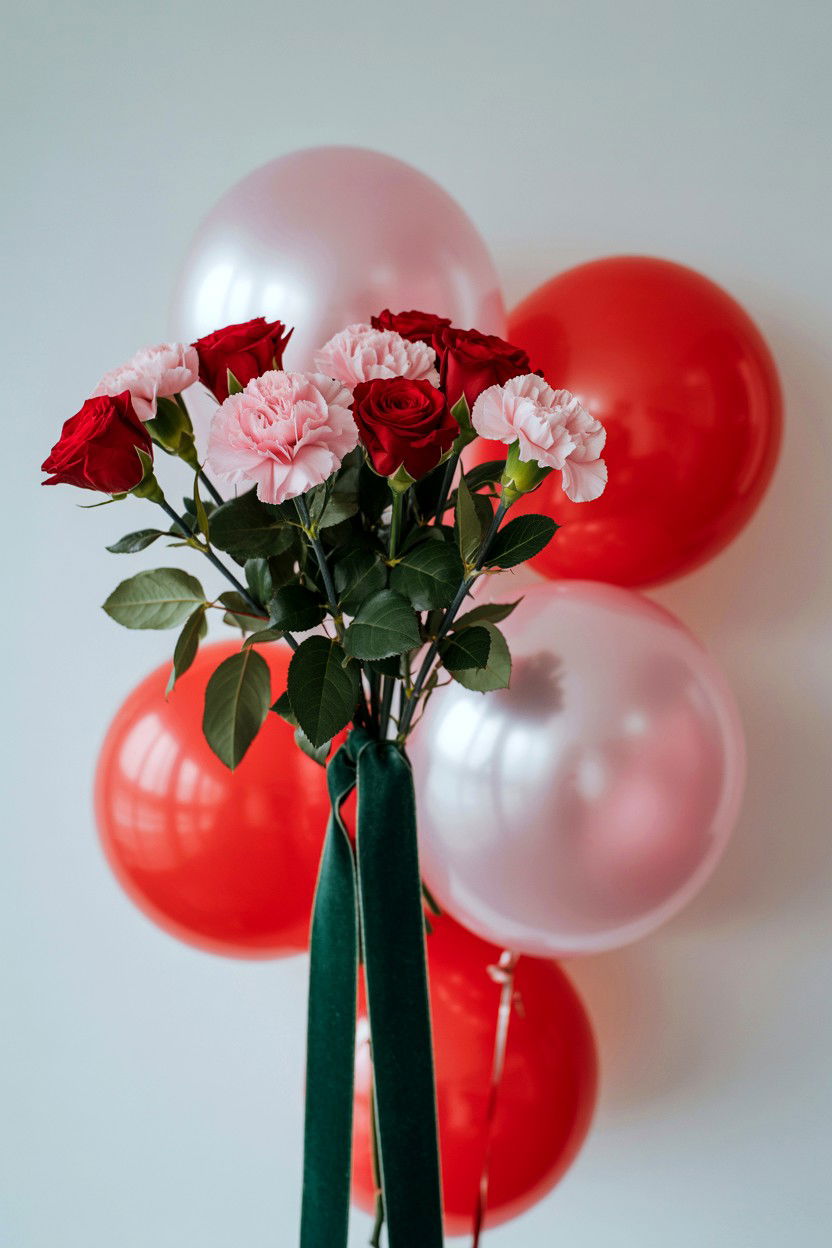 Balloons with flower stems - 25 Valentine's Day Balloon Ceiling Ideas