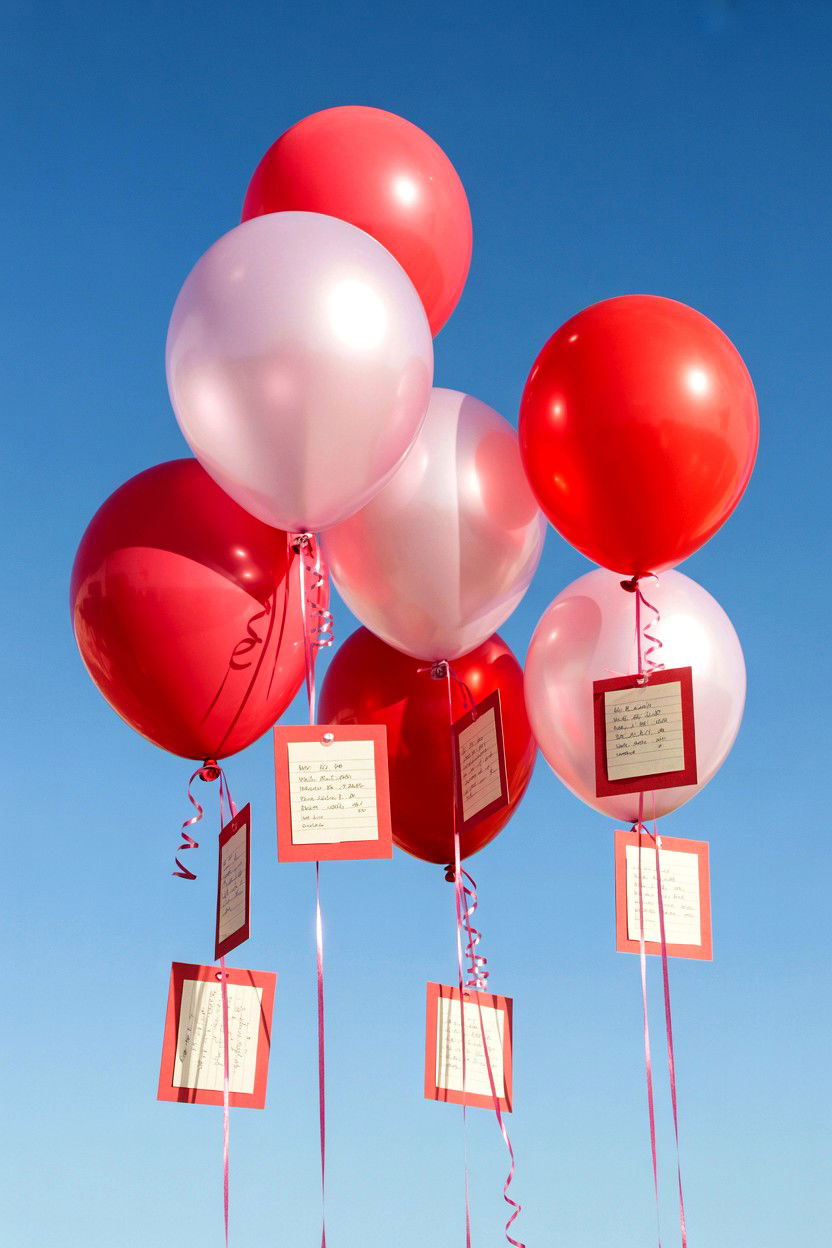 Balloons with love notes - 25 Valentine's Day Balloon Ceiling Ideas