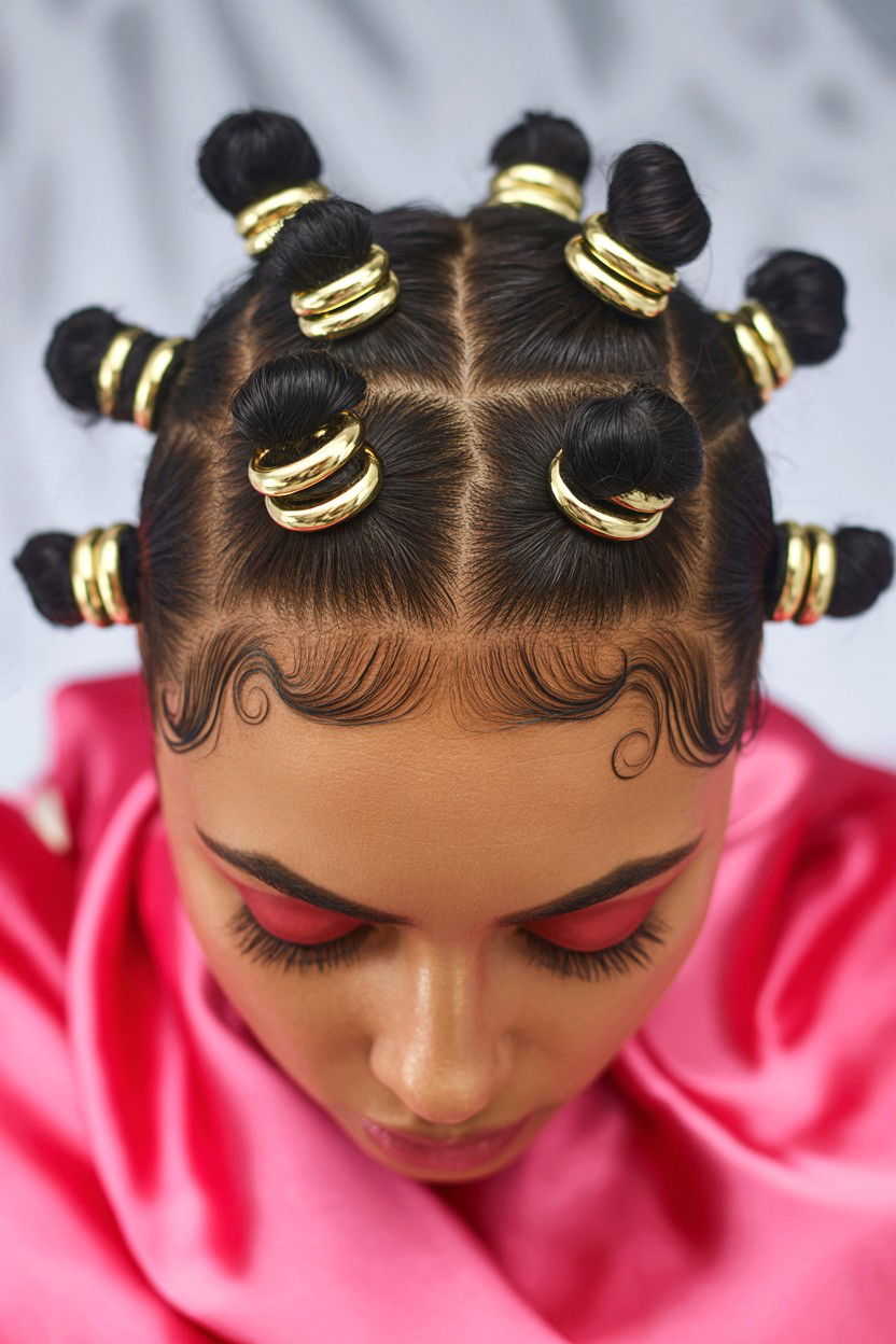 Bantu Knots Gold Cuffs - 25 Valentine's Day Textured Hair Ideas