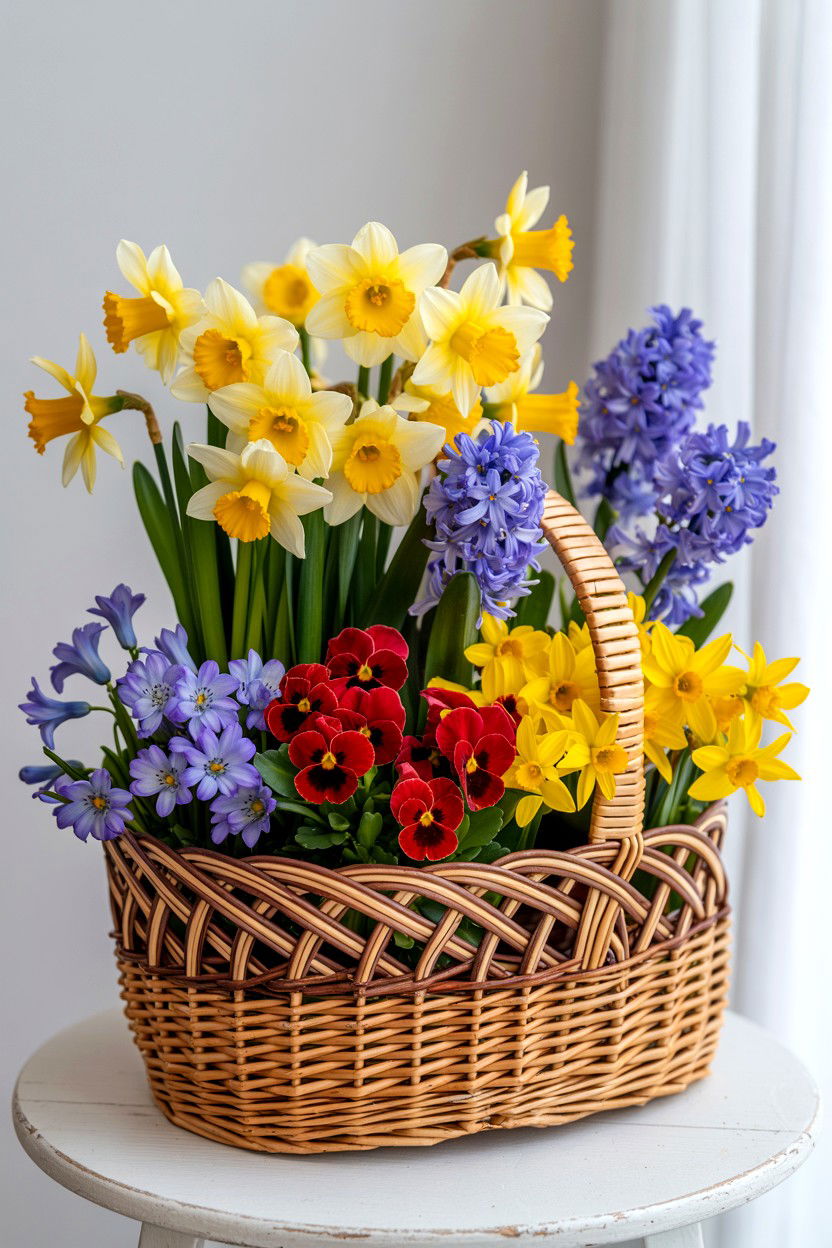 Basket Of Spring Blooms - 25 Valentine's Day Flower Display Ideas