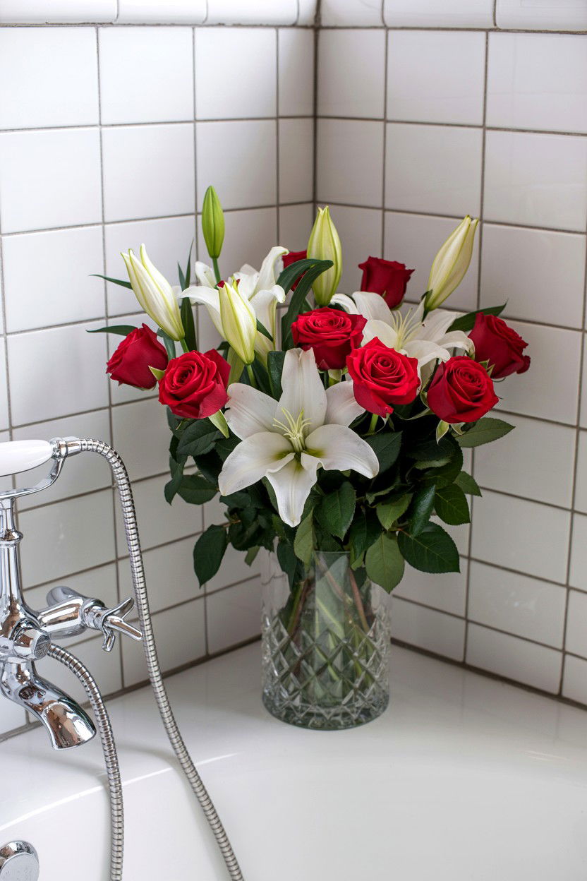 Bathtub flower arrangement - 25 Valentine's Day Candle Lit Bath Ideas