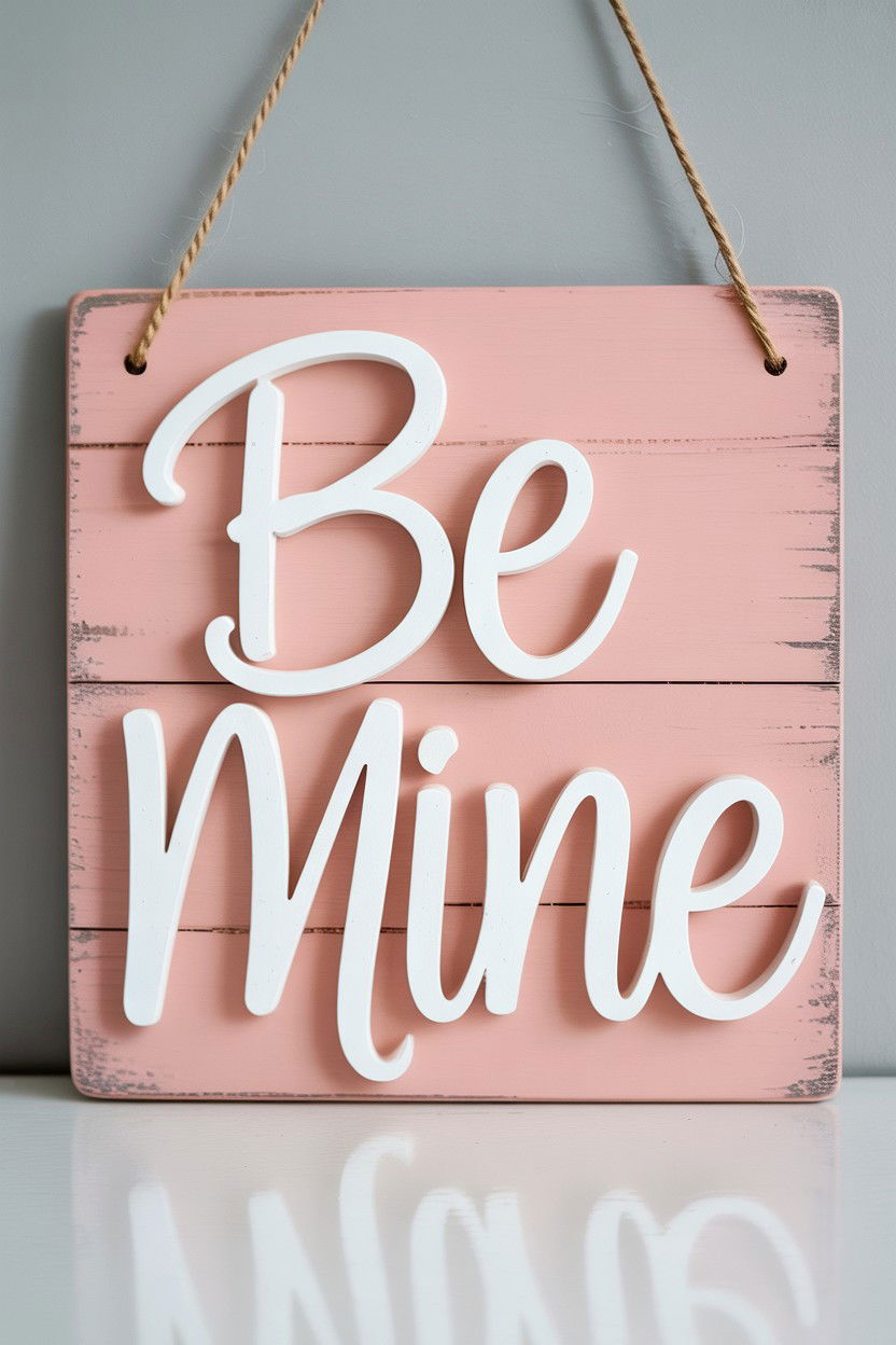 Be Mine Wooden Plaque - 25 Valentine's Day Wood Sign Ideas
