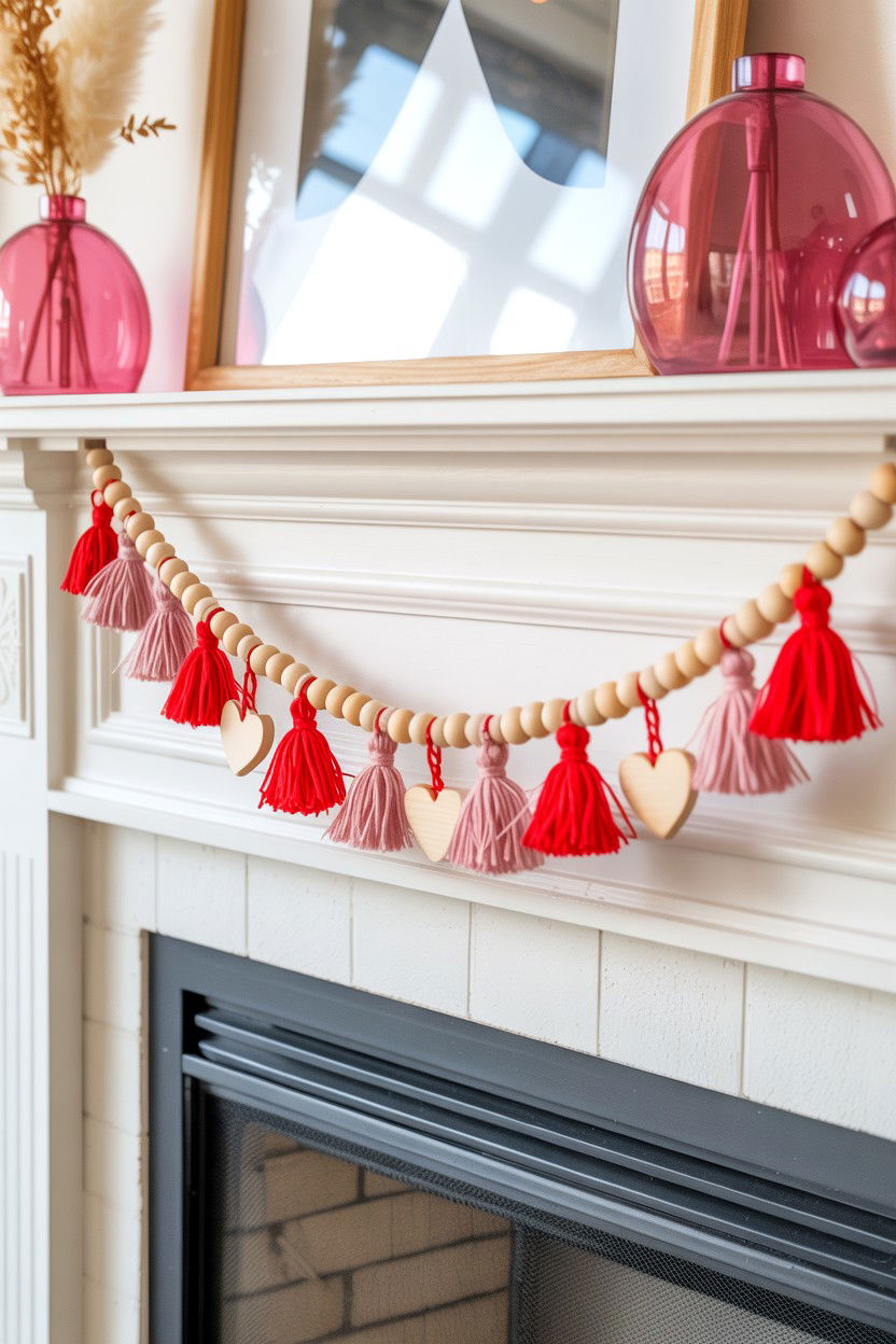 Beaded Garland Mantel - 25 Valentine's Day Fireplace Decor Ideas