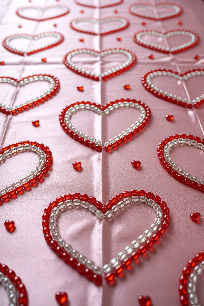 Beaded Heart Table Runner - 25 Valentine's Day Table Runner Ideas