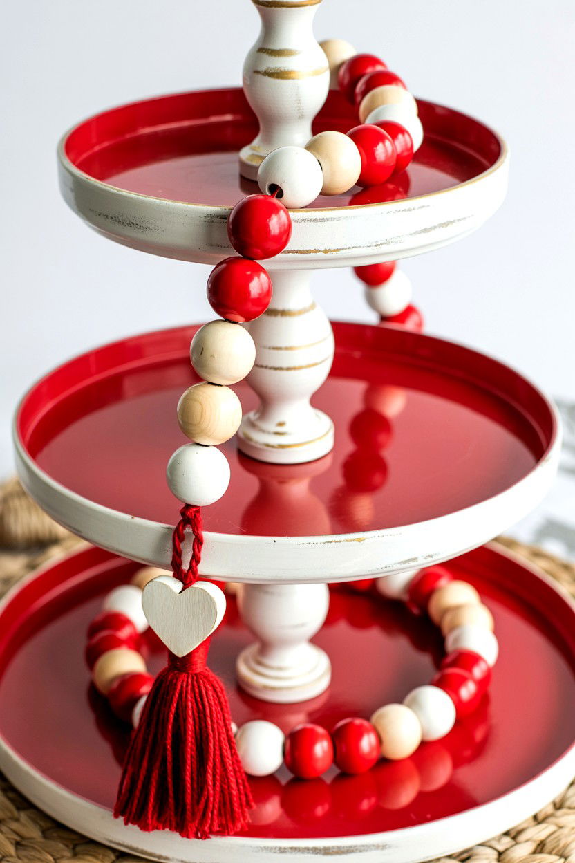Beaded garland tiered tray - 25 Red Valentine's Day Tiered Tray Ideas