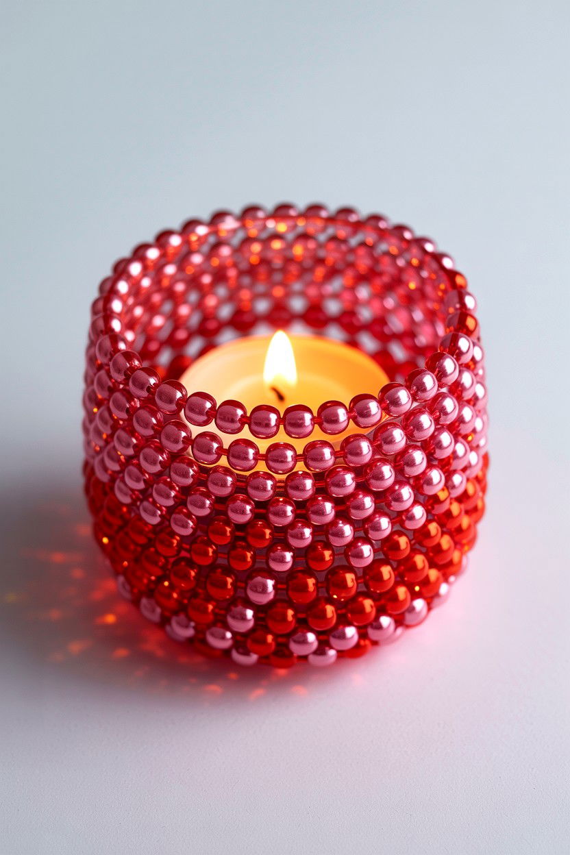 Beaded tea light holder - 25 Valentine's Day Tea Light Ideas