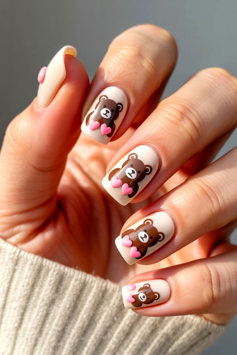 Bear Nail Stickers - 25 Valentine's Day Nail Sticker Ideas