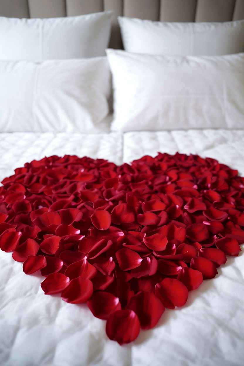 Bedroom Rose Petals - 25 Valentine's Day Home Surprise Ideas