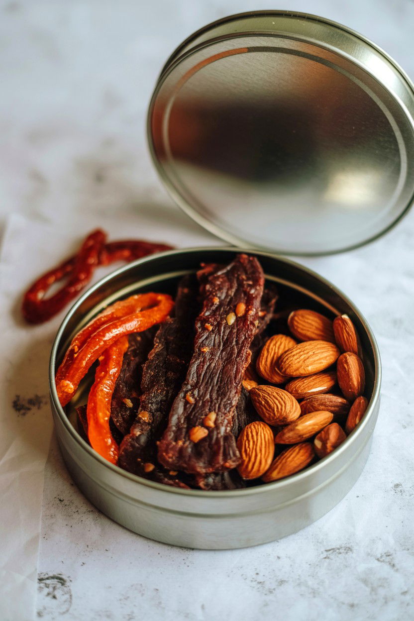 Beef Jerky And Nut Tin - 25 Valentine's Day Snack Gift Basket Ideas