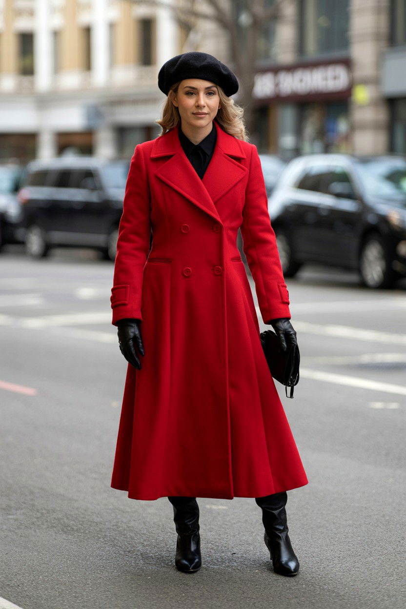 Beret with red coat - 25 Valentine's Day Preppy Outfits