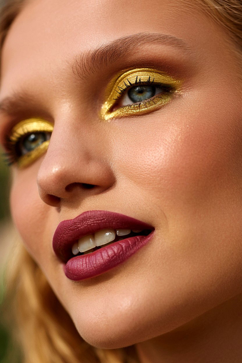 Berry Lips With Gold Eyeshadow - 25 Berry Lip Valentine's Day Looks