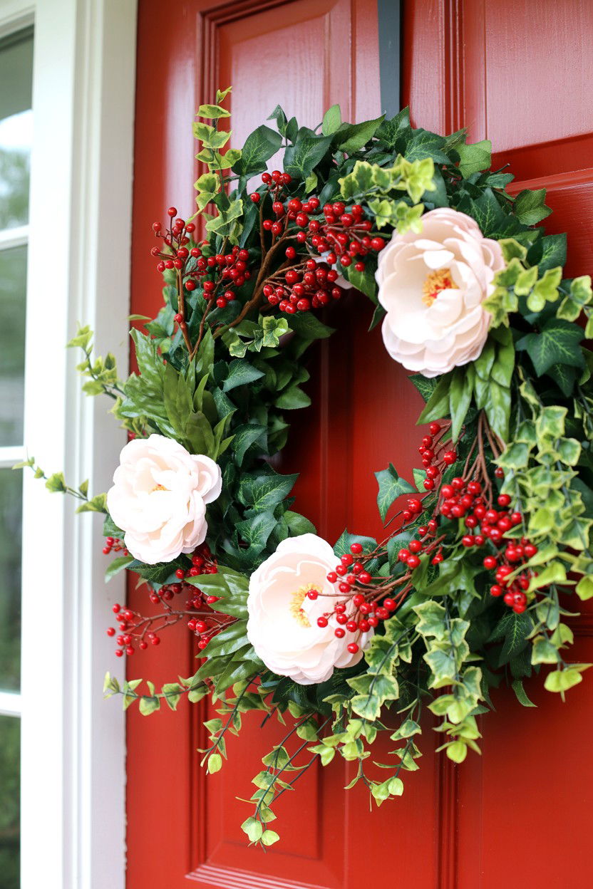 Berry and flower wreath - 25 Flower Valentine's Day Wreath Ideas