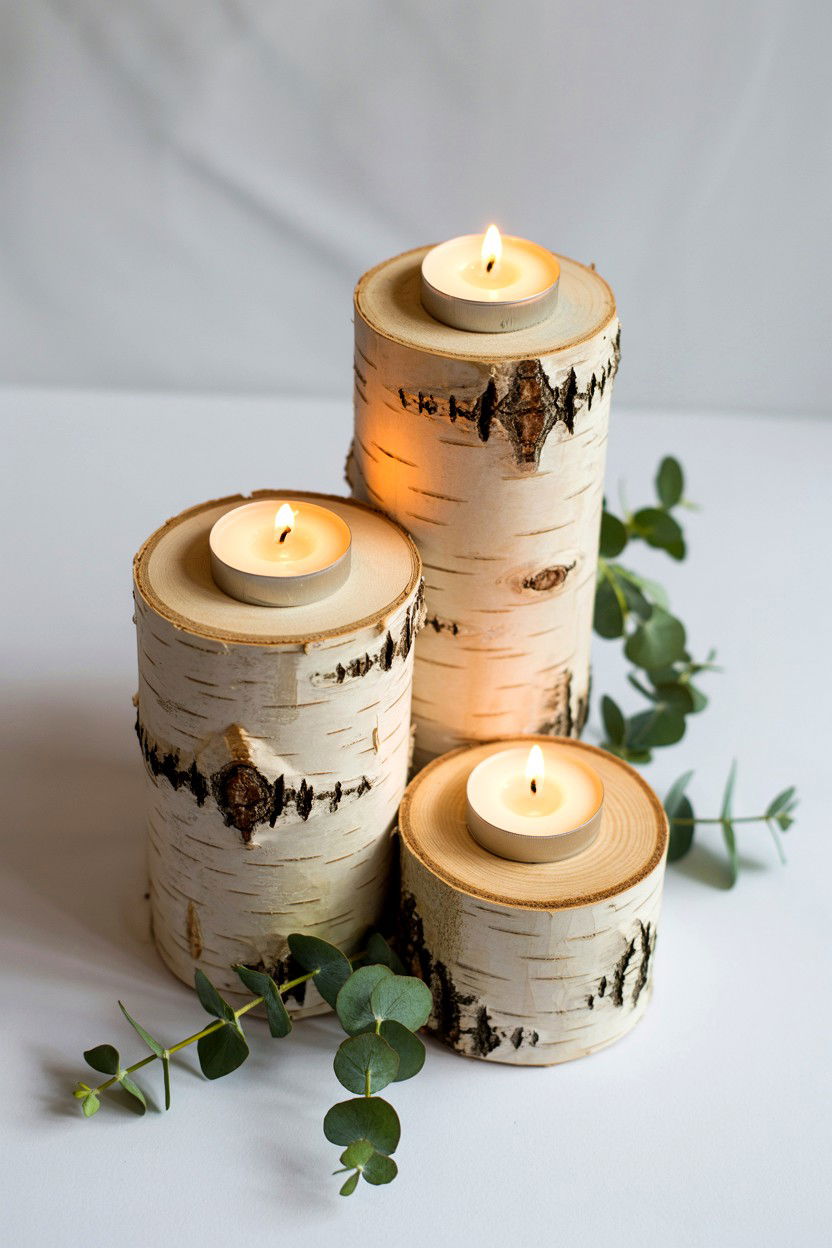 Birch wood tea light holder - 25 Valentine's Day Tea Light Ideas
