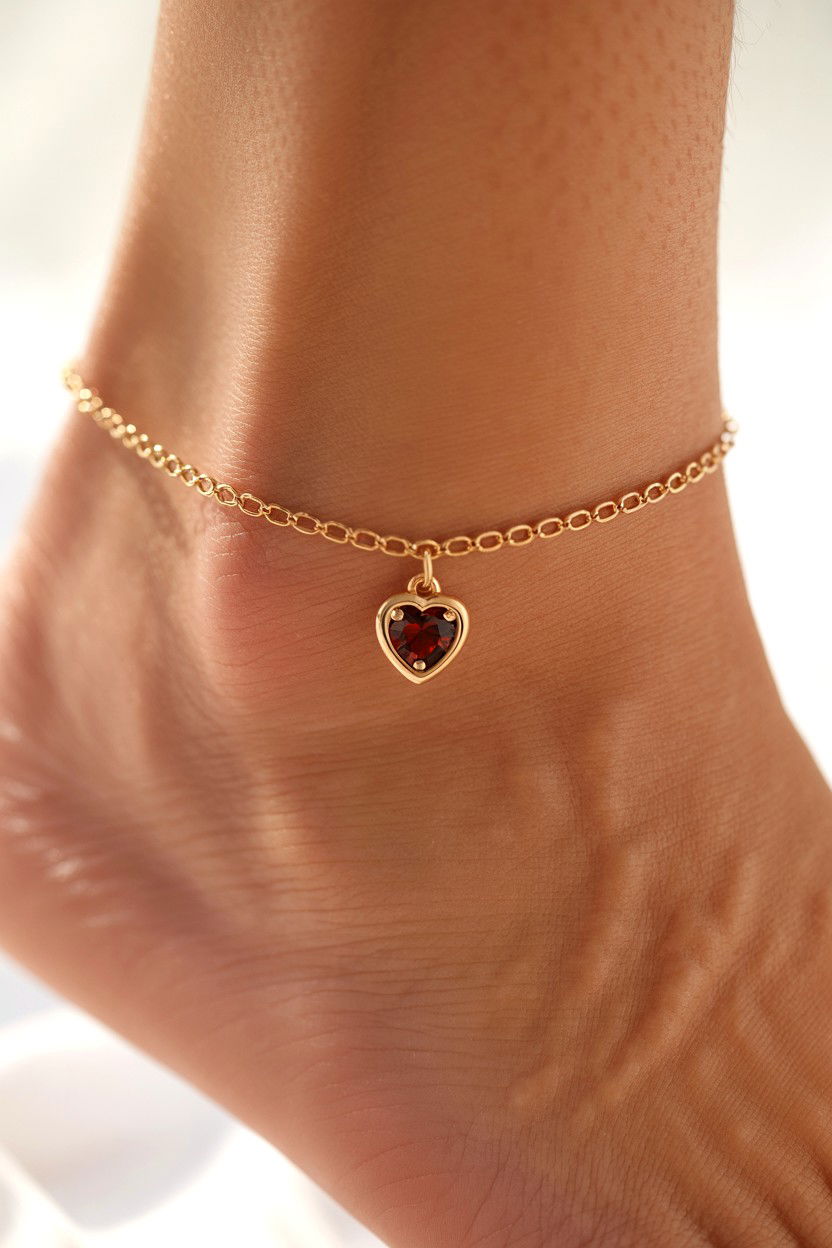 Birthstone Heart Anklet - 25 Valentine's Day Anklet Ideas