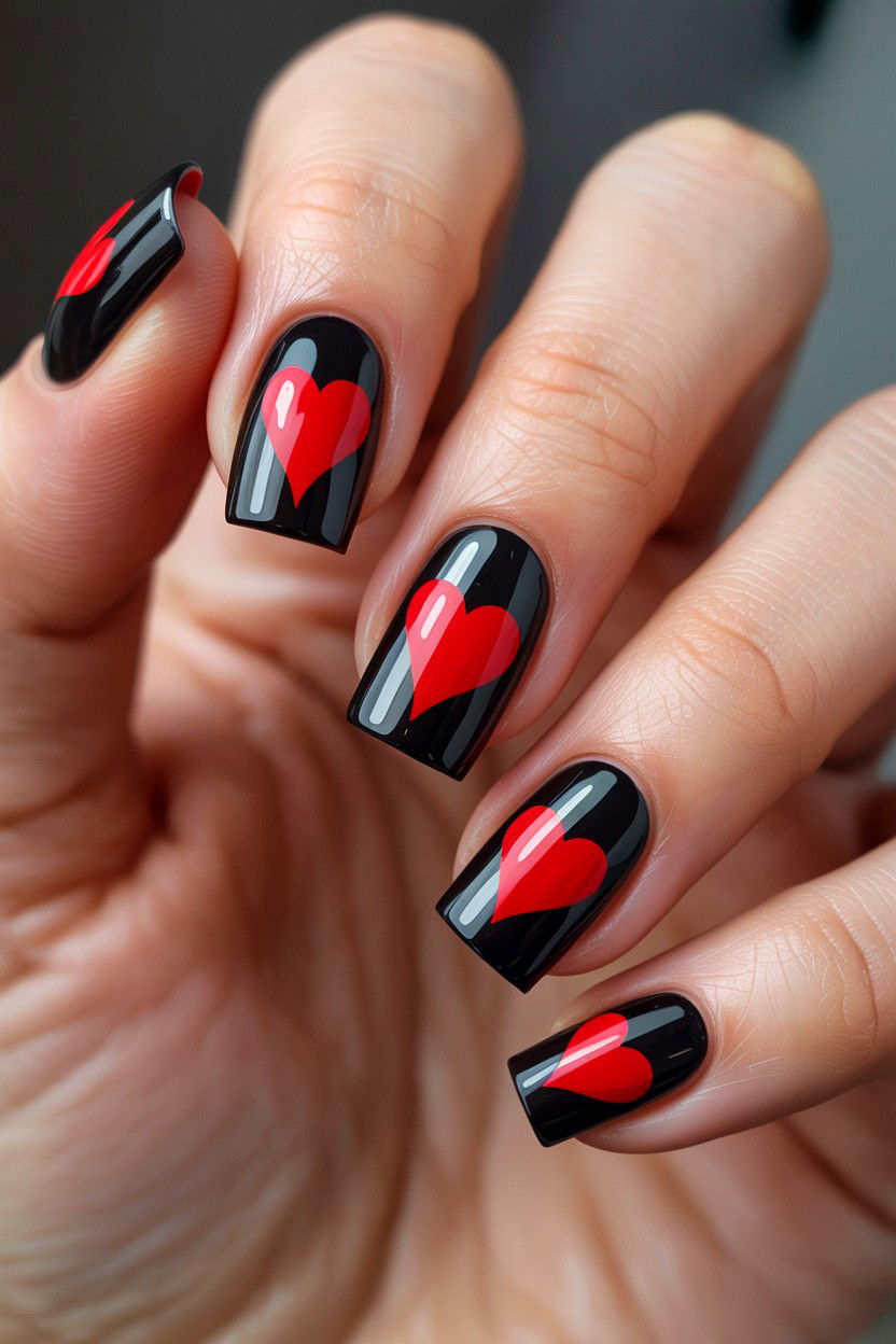 Black And Red Valentine Nails - 25 Valentine's Day Toe Nail Ideas