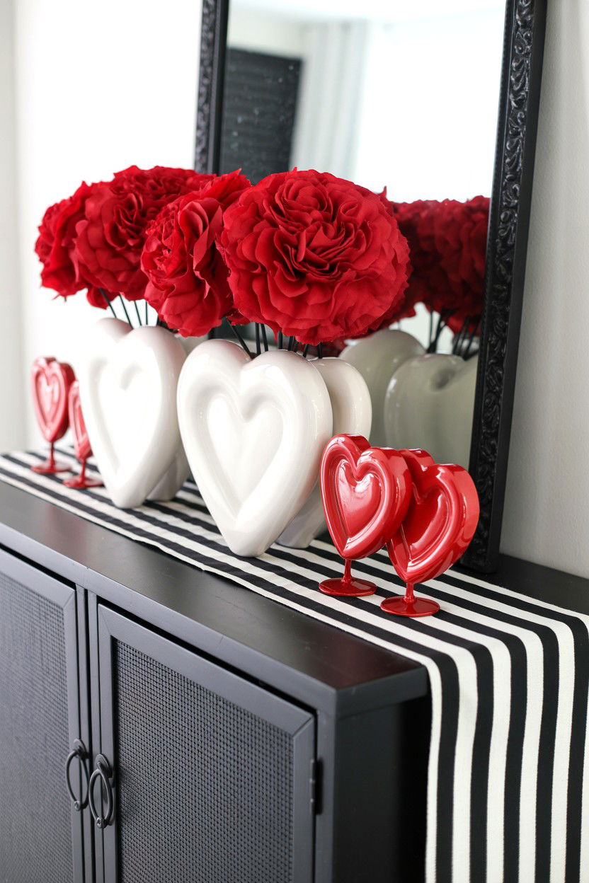 Black And White Valentine Style - 25 Valentine's Day Console Table Ideas