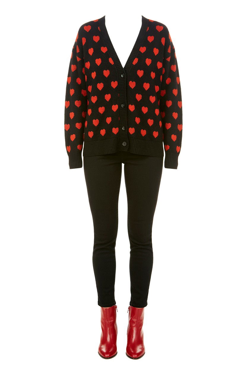 Black Cardigan With Red Hearts - 25 Valentine's Day Cardigan Outfits